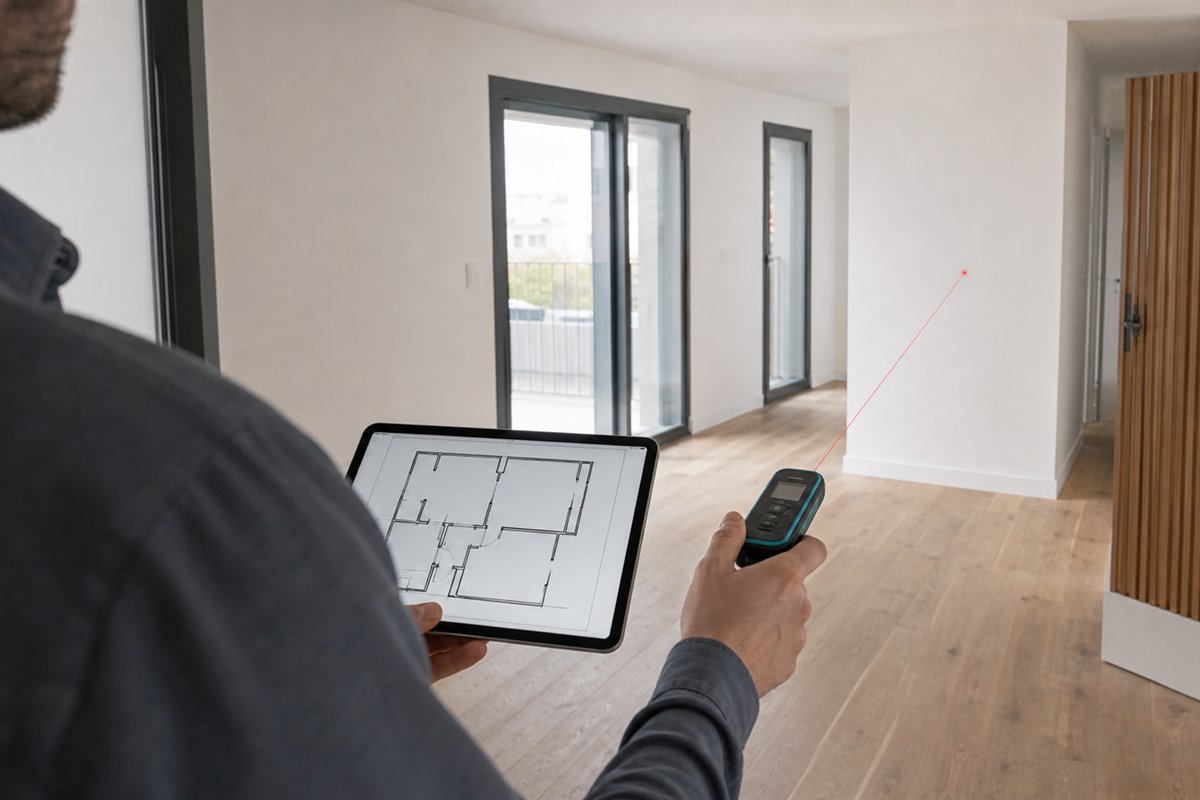 Medición de un espacio interior para una valoración inmobiliaria